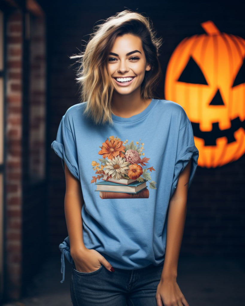 Fall Floral Bookish Comfort Colors T-Shirt - Liam & Lore