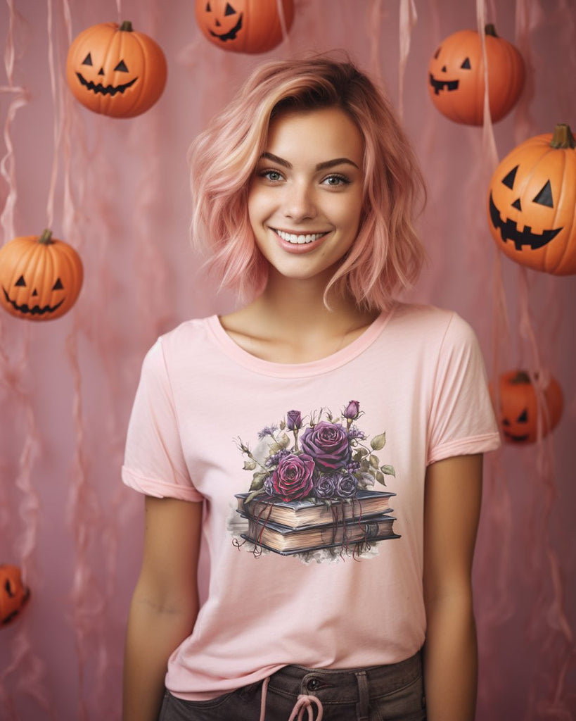 Gothic Black and Purple Halloween Rose Bookish Comfort Colors T-Shirt - Liam & Lore