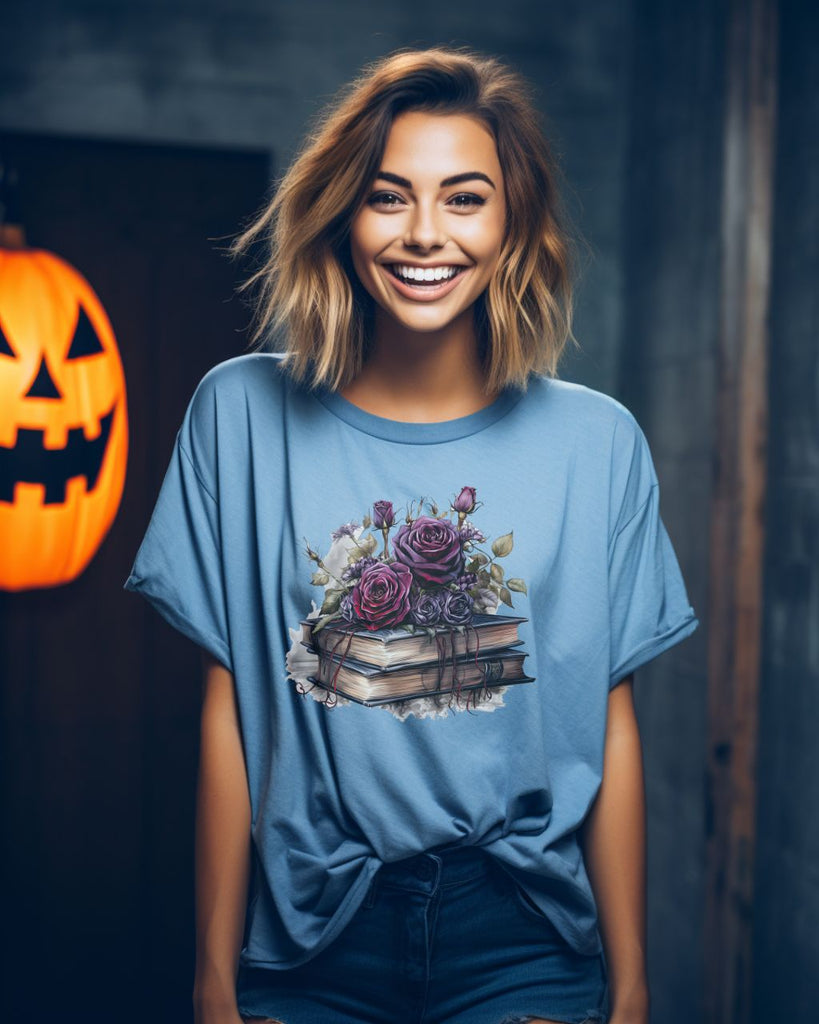Gothic Black and Purple Halloween Rose Bookish Comfort Colors T-Shirt - Liam & Lore