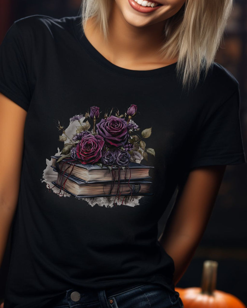 Gothic Black and Purple Halloween Rose Bookish Comfort Colors T-Shirt - Liam & Lore