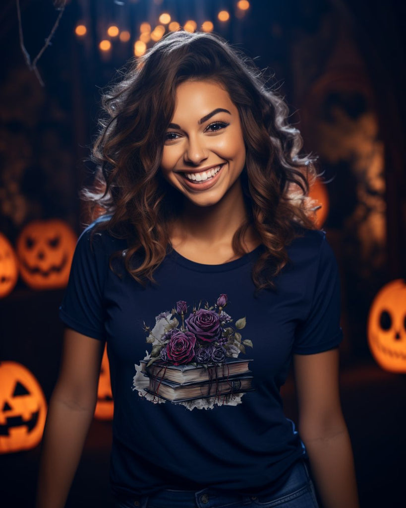 Gothic Black and Purple Halloween Rose Bookish Comfort Colors T-Shirt - Liam & Lore