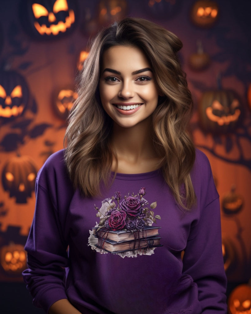 Gothic Black and Purple Halloween Rose Bookish Sweatshirt - Liam & Lore