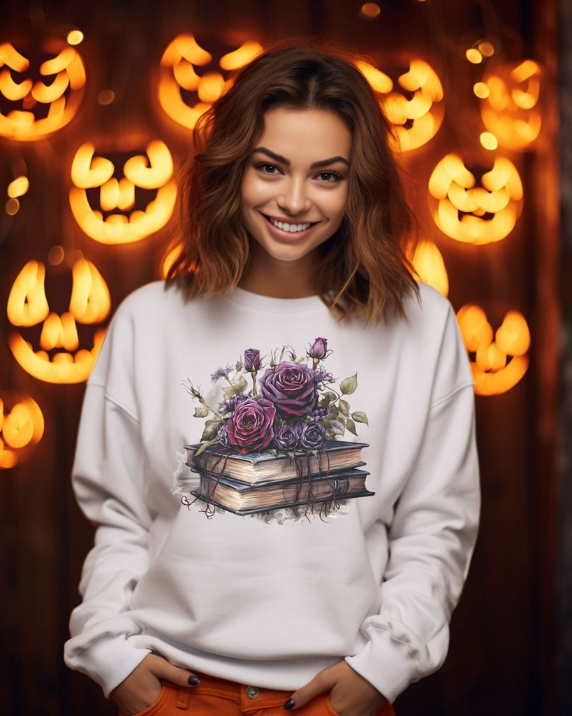 Gothic Black and Purple Halloween Rose Bookish Sweatshirt - Liam & Lore