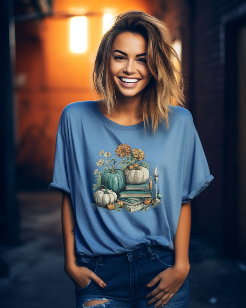 Teal & Cream Fall Halloween Bookish Comfort Colors T-Shirt - Liam & Lore