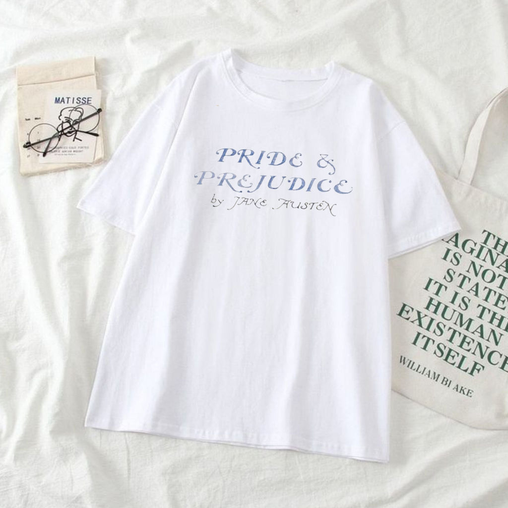 White Pride And Prejudice T-Shirt - Jane Austen Inspired Bookish Shirt